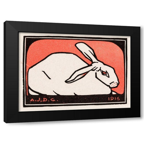 Lying rabbit Black Modern Wood Framed Art Print by De Graag, Julie