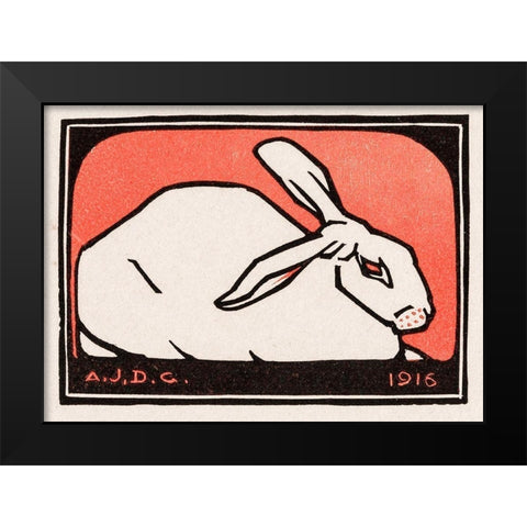 Lying rabbit Black Modern Wood Framed Art Print by De Graag, Julie