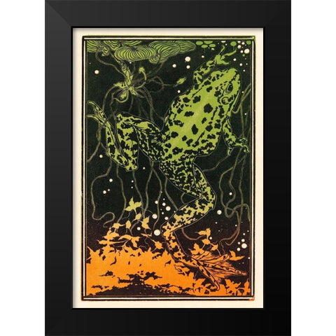 Swimming frog Black Modern Wood Framed Art Print by De Graag, Julie