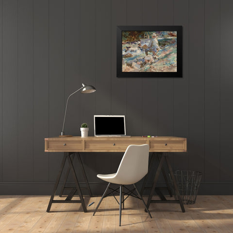 An Artist at His Easel Black Modern Wood Framed Art Print by Sargent, John Singer
