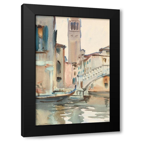 A Bridge and Campanile, Venice Black Modern Wood Framed Art Print with Double Matting by Sargent, John Singer