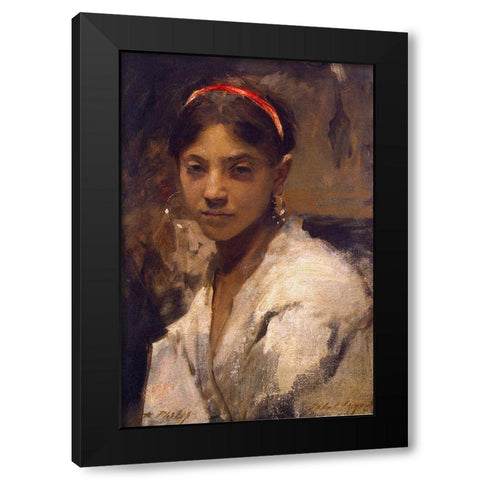Head of a Capri Girl, 1878 Black Modern Wood Framed Art Print with Double Matting by Sargent, John Singer