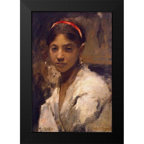Head of a Capri Girl, 1878 Black Modern Wood Framed Art Print by Sargent, John Singer