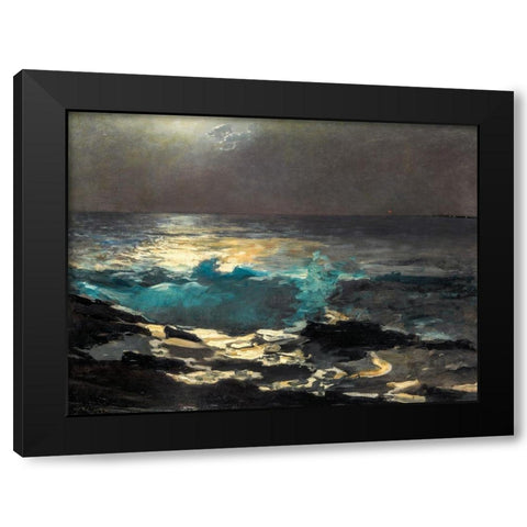 Moonlight, Wood Island Light Black Modern Wood Framed Art Print with Double Matting by Homer, Winslow