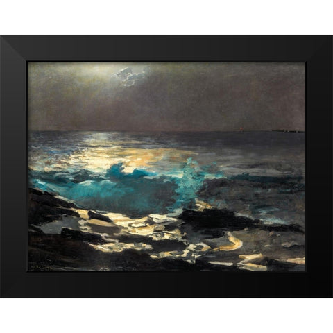 Moonlight, Wood Island Light Black Modern Wood Framed Art Print by Homer, Winslow