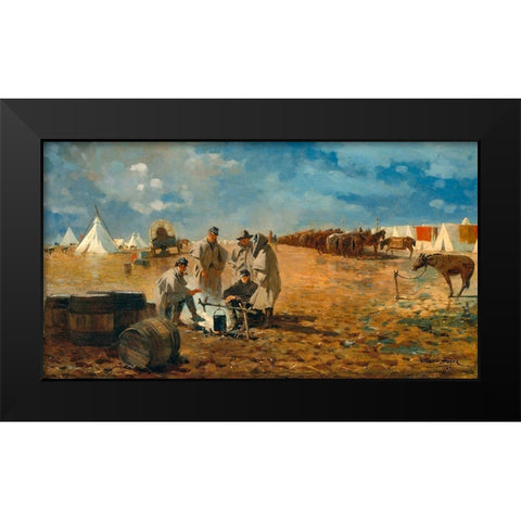 Rainy Day in Camp Black Modern Wood Framed Art Print by Homer, Winslow
