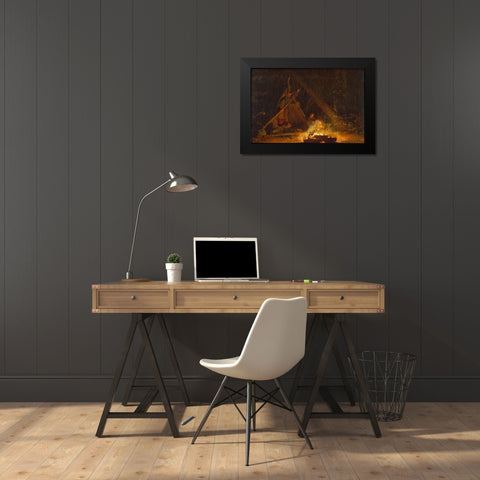 Camp Fire Black Modern Wood Framed Art Print by Homer, Winslow