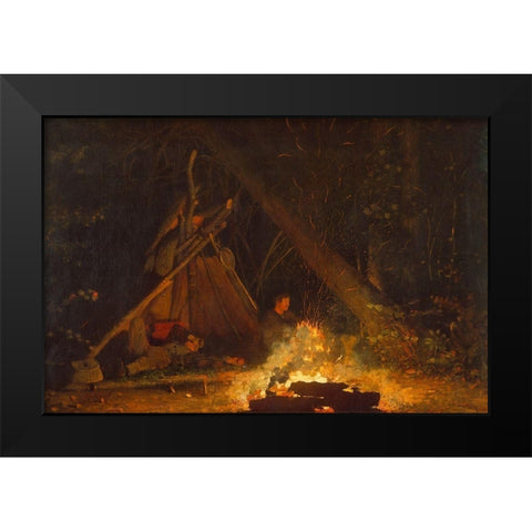 Camp Fire Black Modern Wood Framed Art Print by Homer, Winslow