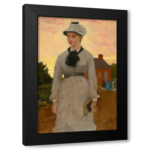 The Red School House Black Modern Wood Framed Art Print with Double Matting by Homer, Winslow