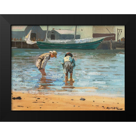 Boys Wading Black Modern Wood Framed Art Print by Homer, Winslow
