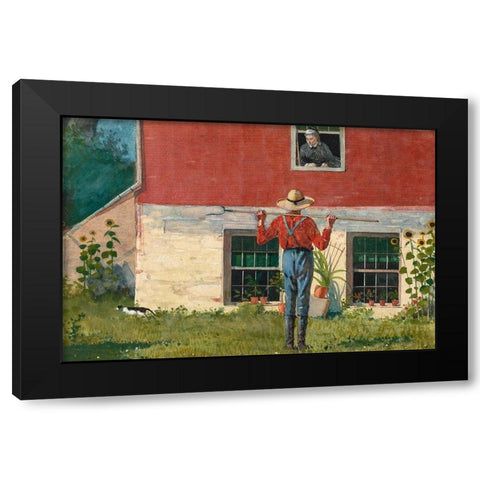 In the Garden (Rustic Courtship) Black Modern Wood Framed Art Print by Homer, Winslow