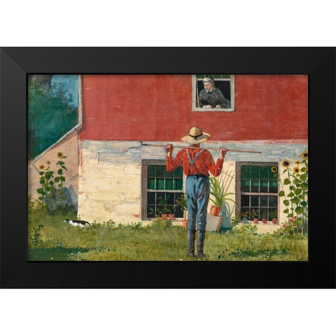 In the Garden (Rustic Courtship) Black Modern Wood Framed Art Print by Homer, Winslow