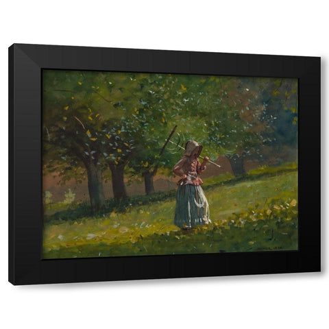 Girl with Hay Rake Black Modern Wood Framed Art Print with Double Matting by Homer, Winslow