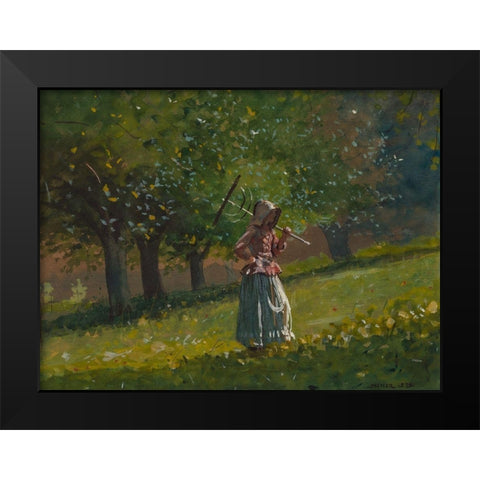 Girl with Hay Rake Black Modern Wood Framed Art Print by Homer, Winslow