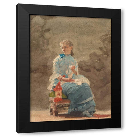 Young Woman Sewing Black Modern Wood Framed Art Print by Homer, Winslow