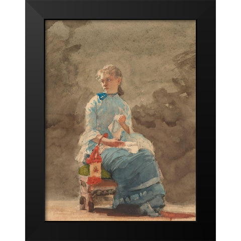 Young Woman Sewing Black Modern Wood Framed Art Print by Homer, Winslow