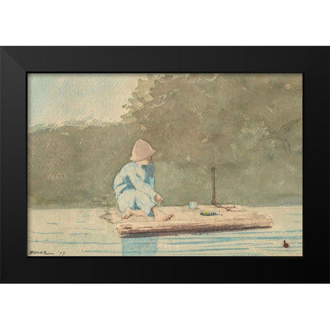 Boy on a Raft Black Modern Wood Framed Art Print by Homer, Winslow