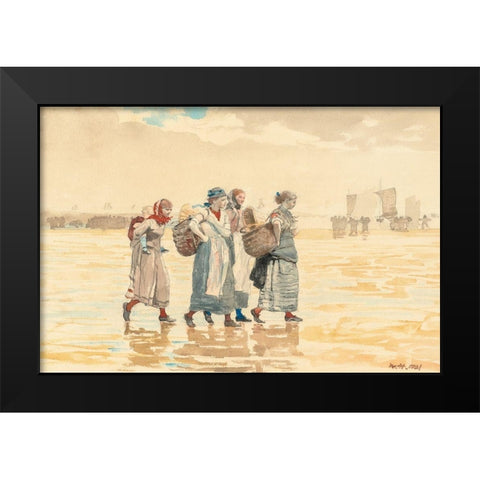 Four Fishwives on the Beach Black Modern Wood Framed Art Print by Homer, Winslow