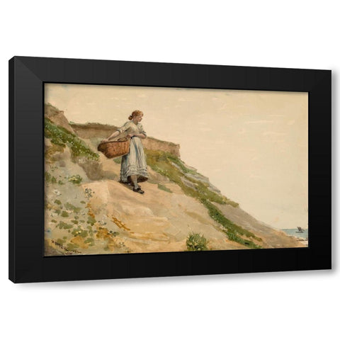 Girl Carrying a Basket Black Modern Wood Framed Art Print with Double Matting by Homer, Winslow