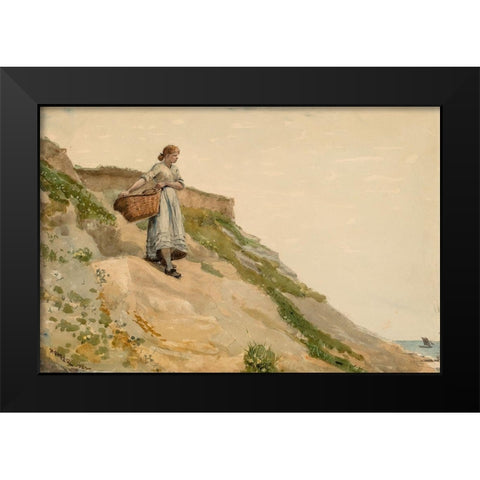 Girl Carrying a Basket Black Modern Wood Framed Art Print by Homer, Winslow