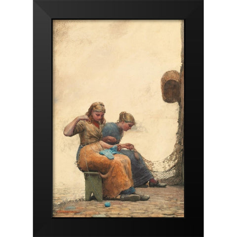 Mending the Nets Black Modern Wood Framed Art Print by Homer, Winslow