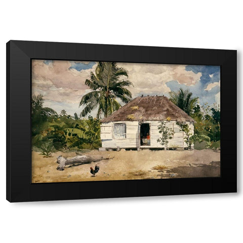 Native hut at Nassau Black Modern Wood Framed Art Print with Double Matting by Homer, Winslow