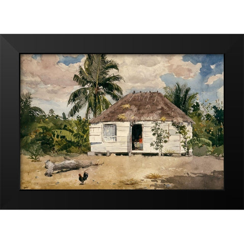 Native hut at Nassau Black Modern Wood Framed Art Print by Homer, Winslow