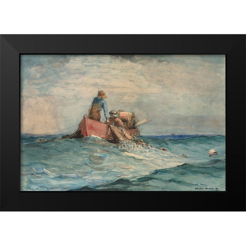 Hauling in the Nets Black Modern Wood Framed Art Print by Homer, Winslow