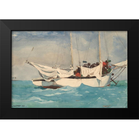 Key West, Hauling Anchor Black Modern Wood Framed Art Print by Homer, Winslow