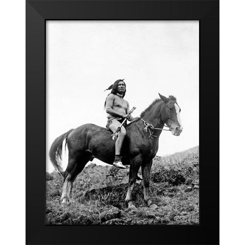 The old-time warrior Nez Perce Black Modern Wood Framed Art Print by Curtis, Edward