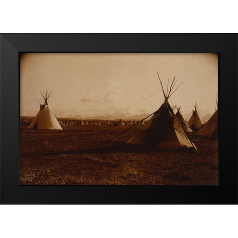 Piegan encampment, ca. 1900 Black Modern Wood Framed Art Print by Curtis, Edward