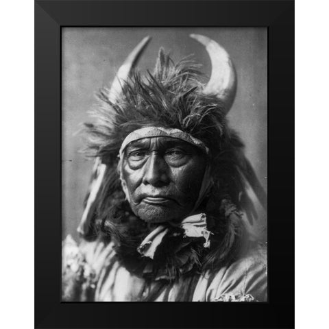 Bull Chief, Apsaroke Black Modern Wood Framed Art Print by Curtis, Edward