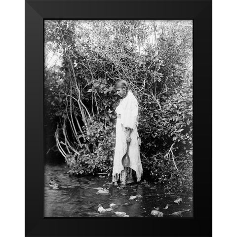 At the waters edge, Arikara Black Modern Wood Framed Art Print by Curtis, Edward