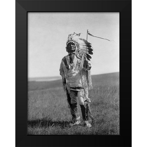 Arikara chief Black Modern Wood Framed Art Print by Curtis, Edward
