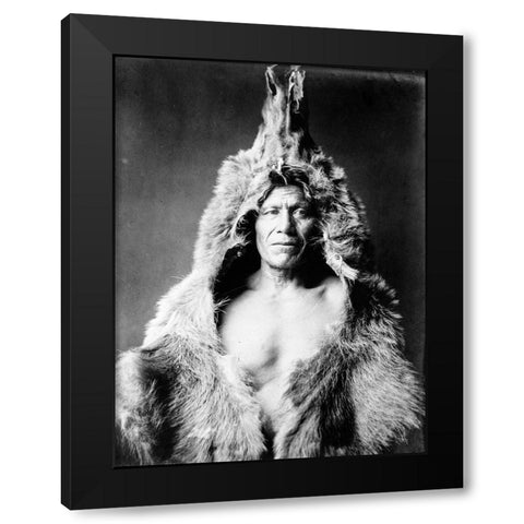 Bears Belly, Arikara Indian, wearing bearskin Black Modern Wood Framed Art Print with Double Matting by Curtis, Edward