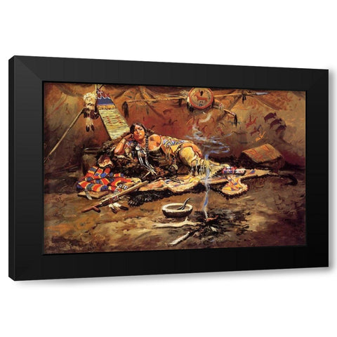 Waiting and Mad Black Modern Wood Framed Art Print with Double Matting by Russell, Charles Marion
