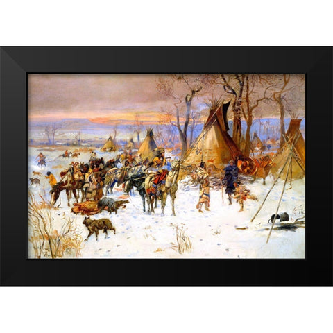 Indian Hunters Return Black Modern Wood Framed Art Print by Russell, Charles Marion