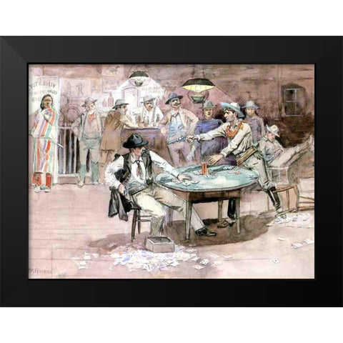 Peaceful Valley Saloon Black Modern Wood Framed Art Print by Russell, Charles Marion