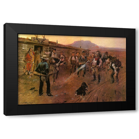 The Tenderfoot Black Modern Wood Framed Art Print by Russell, Charles Marion