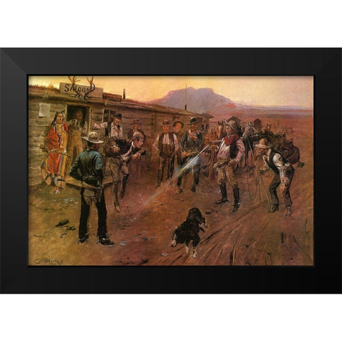 The Tenderfoot Black Modern Wood Framed Art Print by Russell, Charles Marion