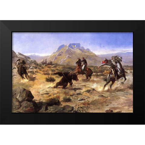 Capturing the Grizzly Black Modern Wood Framed Art Print by Russell, Charles Marion