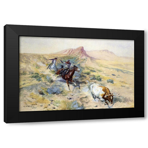 The Herd Quitter Black Modern Wood Framed Art Print with Double Matting by Russell, Charles Marion