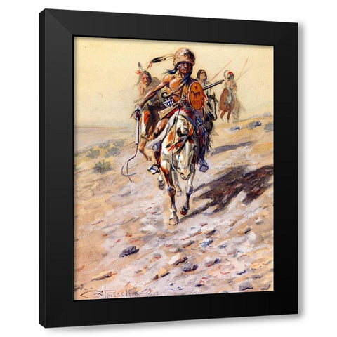 On the Trail Black Modern Wood Framed Art Print with Double Matting by Russell, Charles Marion