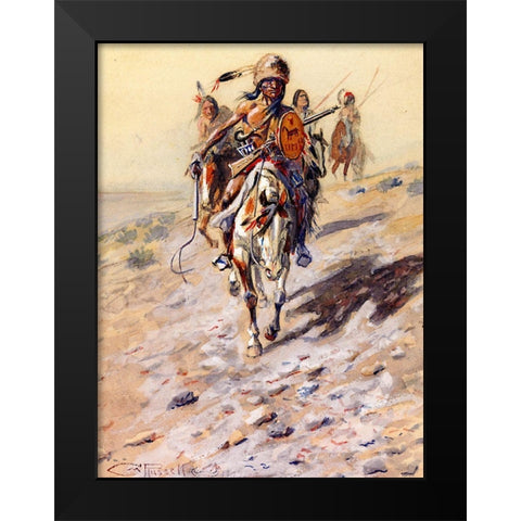 On the Trail Black Modern Wood Framed Art Print by Russell, Charles Marion