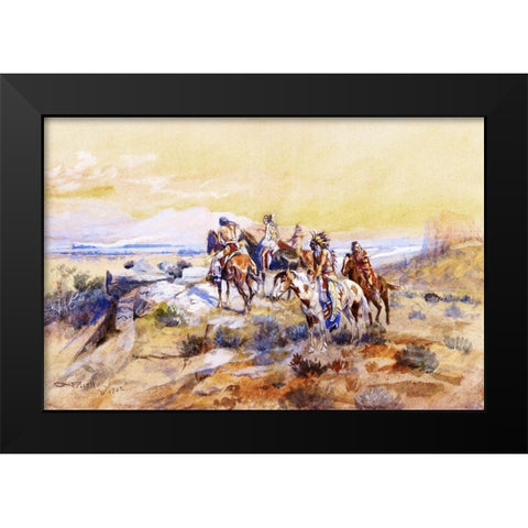 Watching the Iron Horse Black Modern Wood Framed Art Print by Russell, Charles Marion