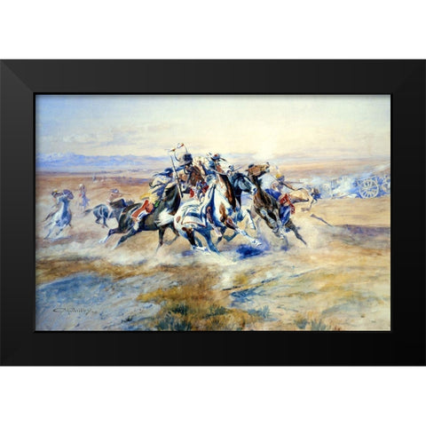 The Attack Black Modern Wood Framed Art Print by Russell, Charles Marion
