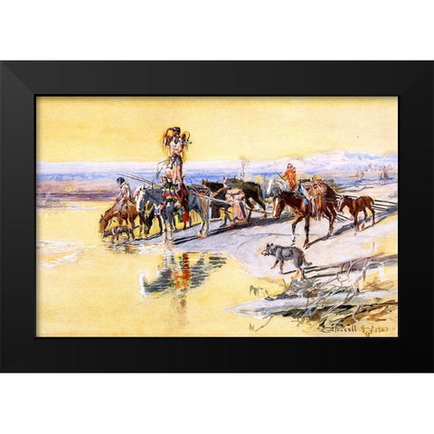 Indians Traveling on Travois Black Modern Wood Framed Art Print by Russell, Charles Marion