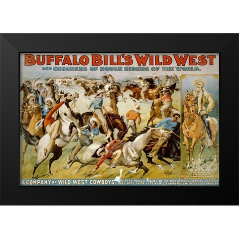 A Company of Wild West Cowboys Black Modern Wood Framed Art Print by Buffalo Bills Wild West Show Poster