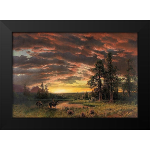Evening on the Prairie Black Modern Wood Framed Art Print by Bierstadt, Albert