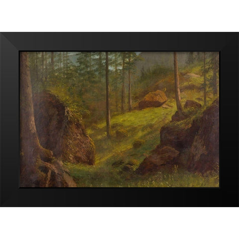 Wooded hillside Black Modern Wood Framed Art Print by Bierstadt, Albert